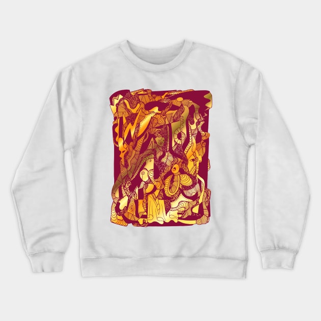 Abstract Wave of Thoughts No 4 Burgundy Gold Crewneck Sweatshirt by kenallouis